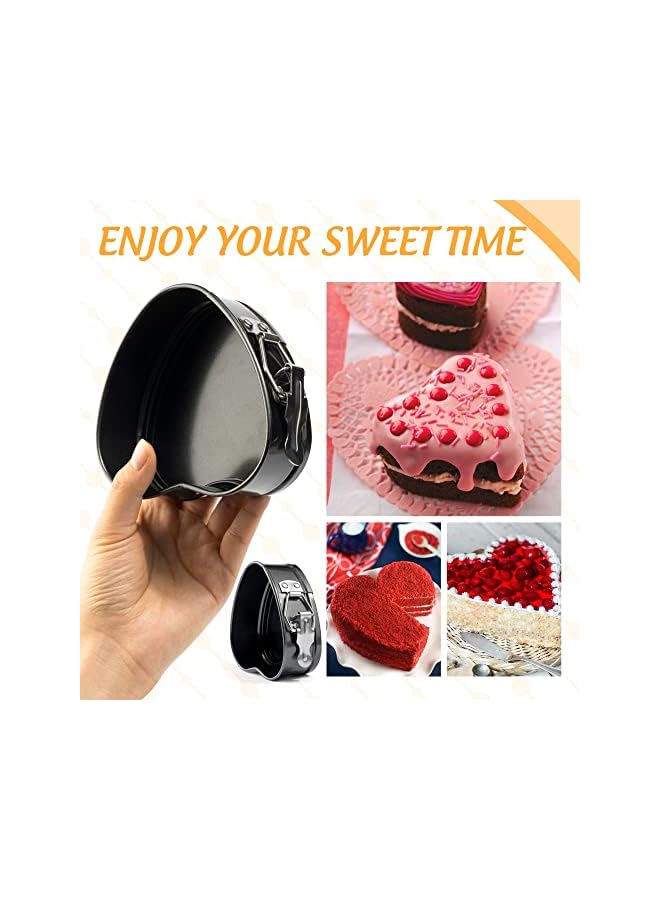 S-TOP Springform Pan, 4 Pieces Love Heart Shape Springform Pan Mini 4 Inches Non-Stick Carbon Steel Cake Pan Tin Mold Baking Cheese Bread Jelly Tray - Image 2