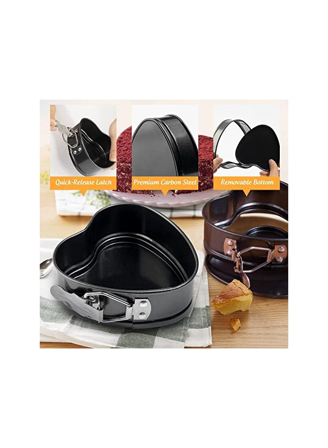 S-TOP Springform Pan, 4 Pieces Love Heart Shape Springform Pan Mini 4 Inches Non-Stick Carbon Steel Cake Pan Tin Mold Baking Cheese Bread Jelly Tray - Image 4