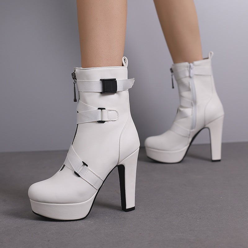 40-50 Women'S Boots For Waterproof Platform High-Heeled Ribbon Side Zipper Boots H197 - Image 3