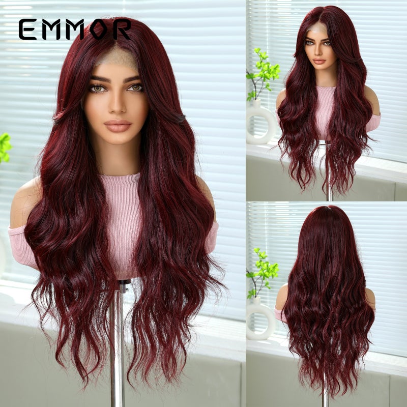 EMMOR Cross-Border 13*6 Large Area Front Lace Wig, Medium Part, Highlighted Golden Color, Fluffy Long Curly Hair - Image 1
