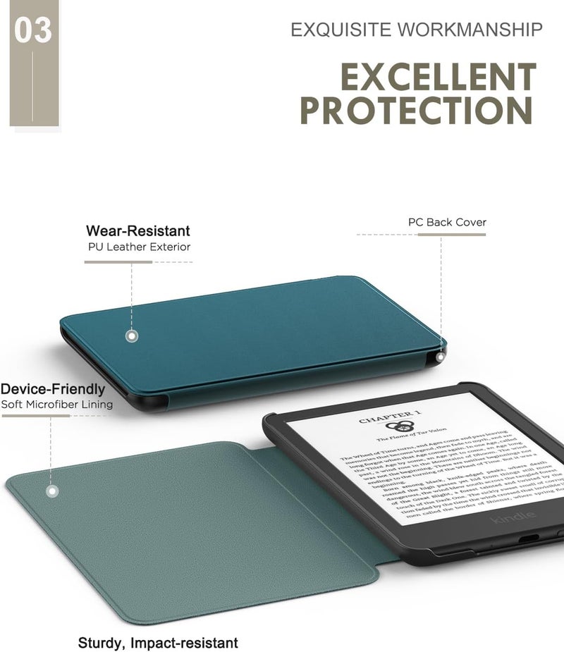 MoKo Case Fits 6" All-New Kindle (11th Generation-2024/2022 Release), Lightweight Shell Cover with Auto Wake/Sleep for Kindle 2024/2022 11th Gen e-Reader, Blue-green - Image 4