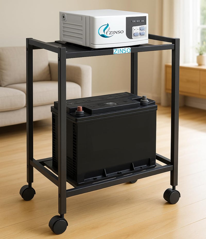ZINSO Double Battery Metal Inverter Trolley | Powder-Coated Frame | Lockable Wheels | Heavy Duty | Fits Single Battery | Sturdy & Rust-Resistant (White) - Image 1