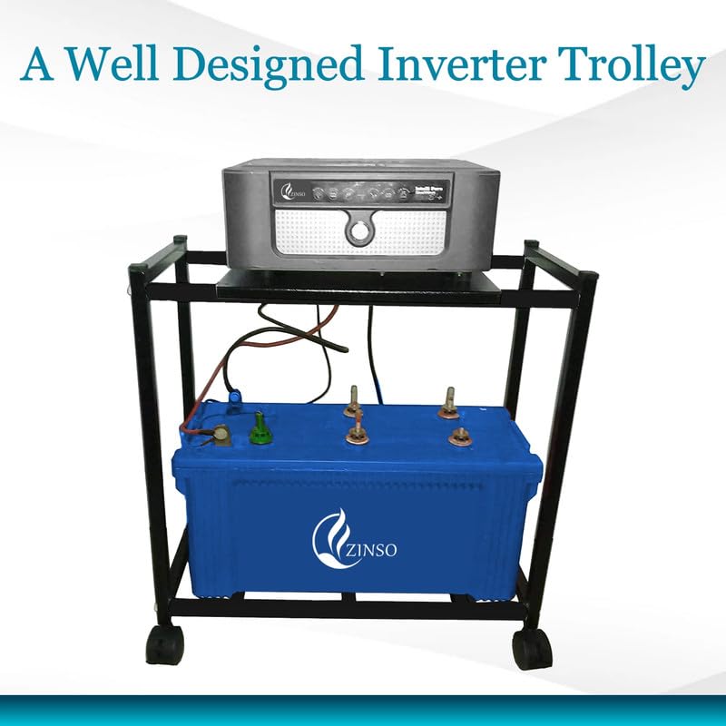 ZINSO Double Battery Metal Inverter Trolley | Powder-Coated Frame | Lockable Wheels | Heavy Duty | Fits Single Battery | Sturdy & Rust-Resistant (White) - Image 3
