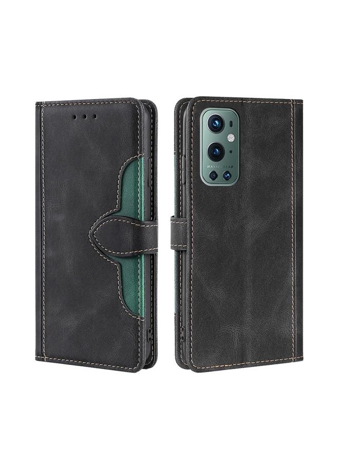 HuHa Case Cover For For OnePlus 9 Pro Skin Feel Straw Hat Magnetic Buckle Leather Phone Case(Black) 