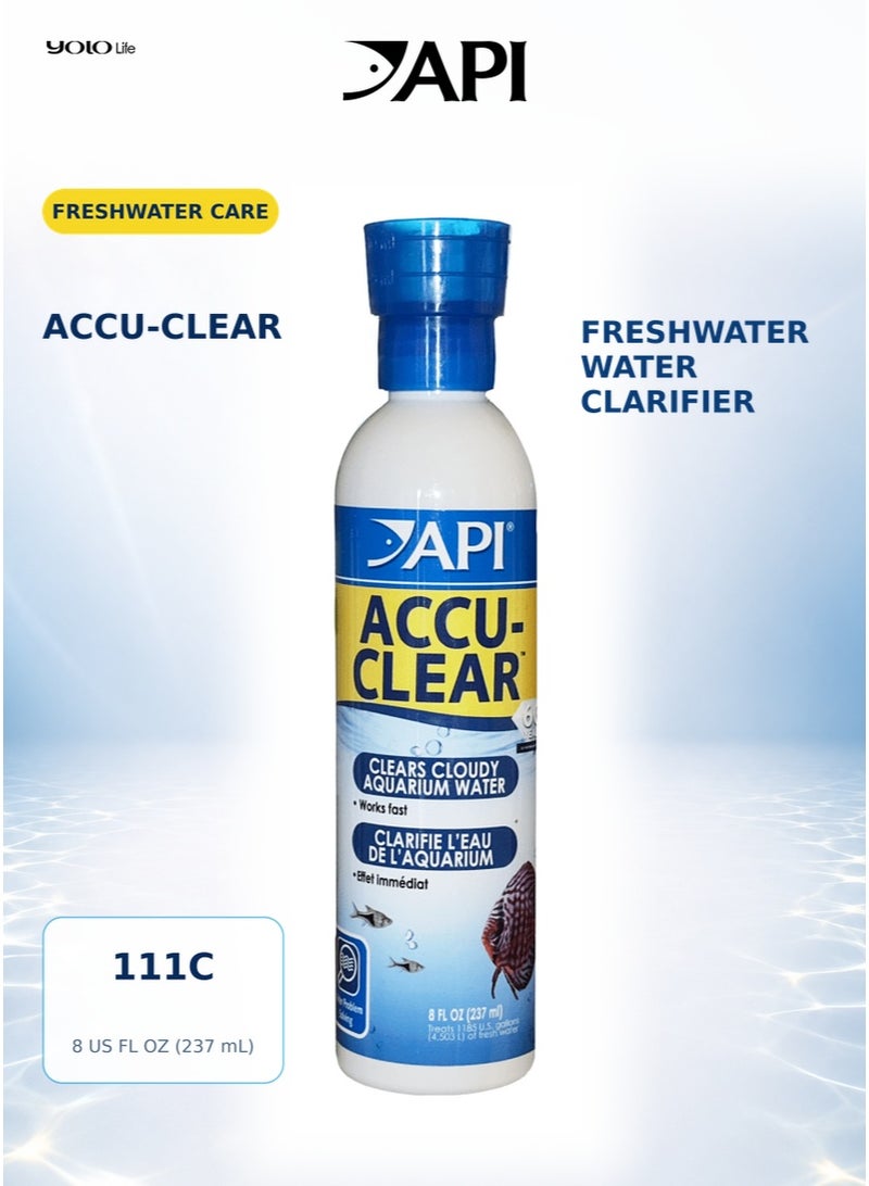 ايه بي آي API Accu-Clear 8 أونصة منقي مياه حوض السمك، 236 مل علاج لخزان الأسماك للمياه العكرة والخضراء، 2 مل لكل 10 جالون، يصفي خلال ساعات، آمن للأسماك والنباتات، للمياه العذبة - Image 1
