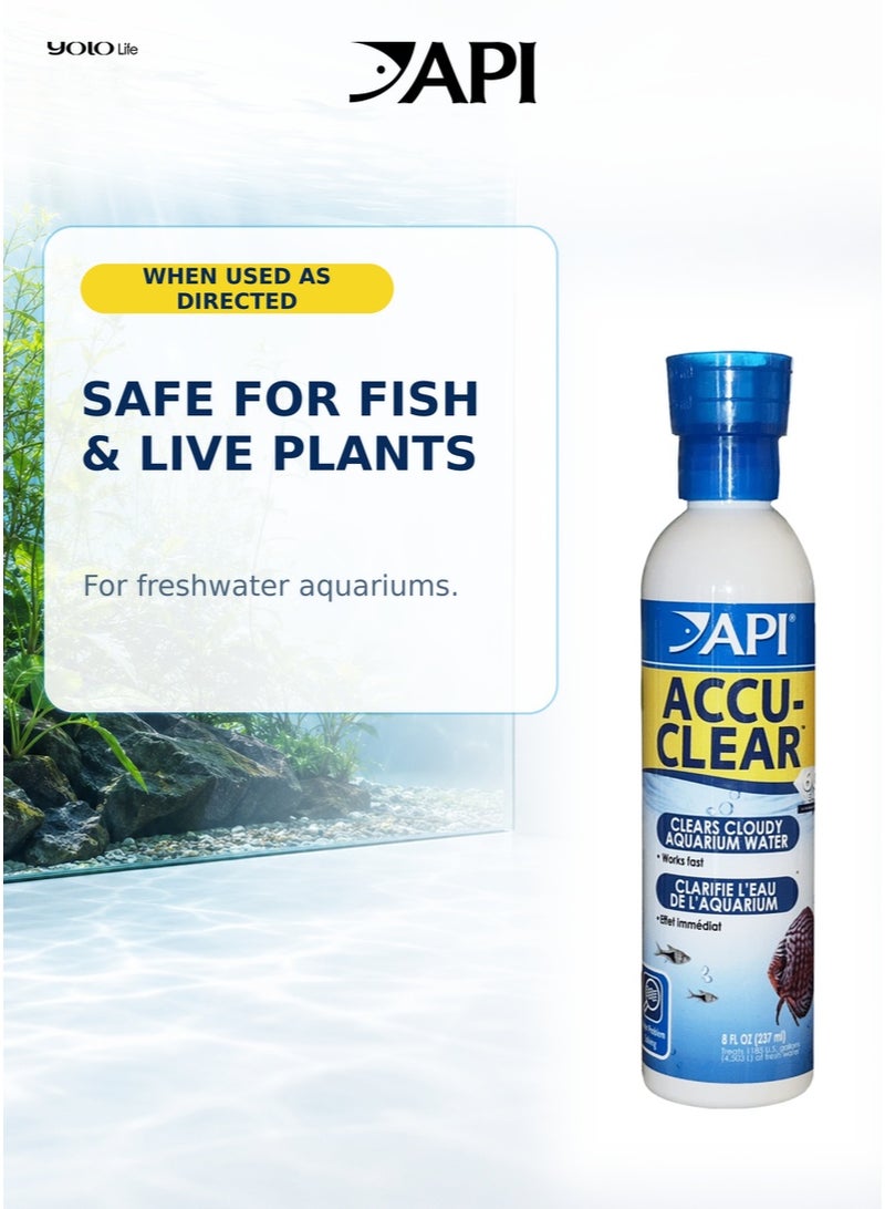 ايه بي آي API Accu-Clear 8 أونصة منقي مياه حوض السمك، 236 مل علاج لخزان الأسماك للمياه العكرة والخضراء، 2 مل لكل 10 جالون، يصفي خلال ساعات، آمن للأسماك والنباتات، للمياه العذبة - Image 5
