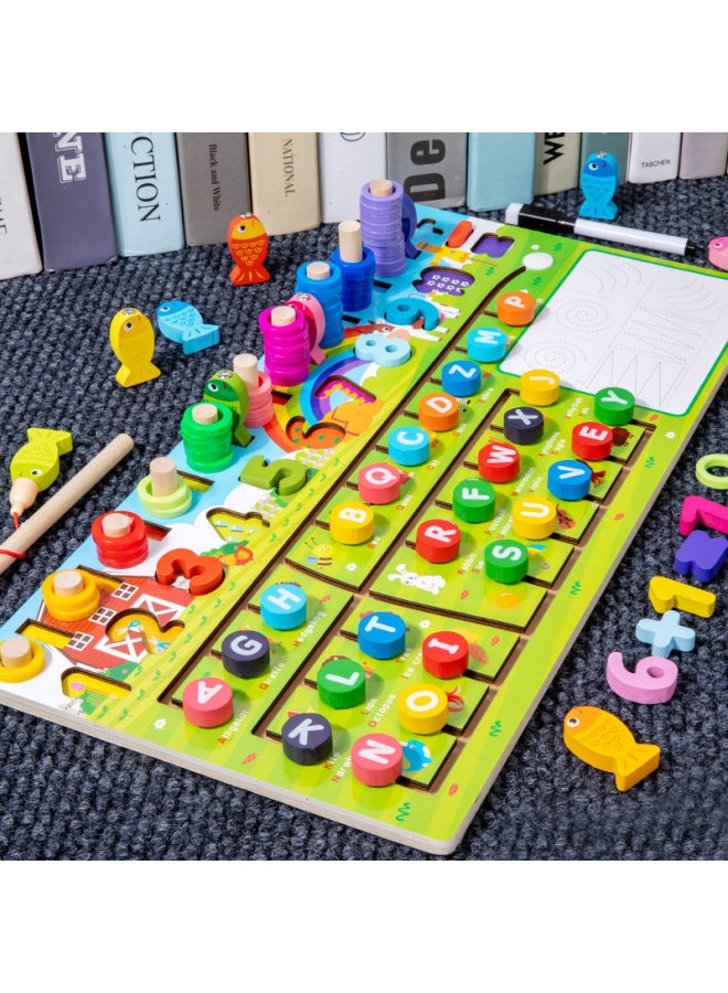 Children's Wooden Early Education Puzzle Development Multi-functional Traffic Logarithmic Board Digital Cognitive Puzzle Building Block Toy-Color:qzy-four Moving Digit Board-letter 0.8 - Image 1