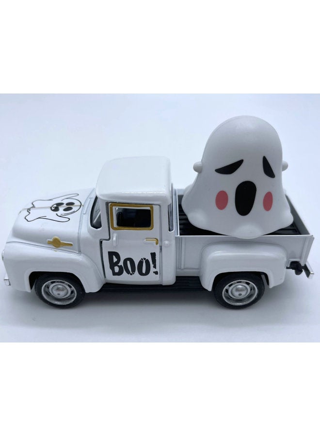Loquat Alloy Car Model Alloy Back Car Toy Retro Pickup  Toy Craft Ornaments Back Car Ghost Festival-color:White Car + White Ghost Head - Image 1