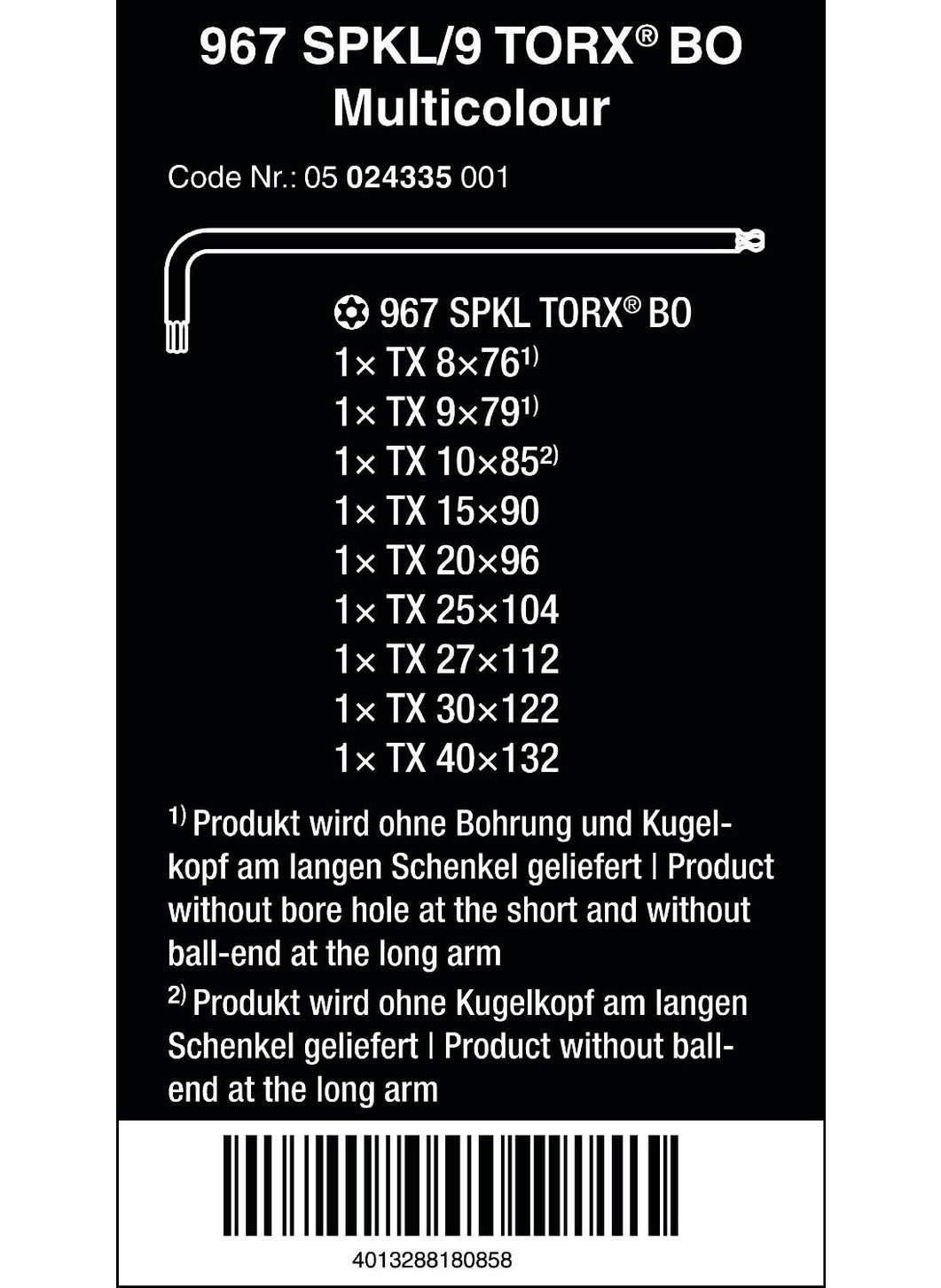 Wera - 967 SPKL/9 Tork BO SB Colored Hexagon Set 05024335001 - Image 1