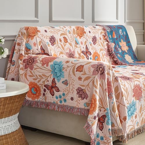 SE SOFTEXLY Boho Throw Blanket for Bed 60”x80”, 100% Cotton Woven Blanket for Couch Sofa, Ultra Soft 4-Layer Muslin Quilt with Floral Printed, Farmhouse Bed Blanket/Cover for Living Room Decor - Image 5