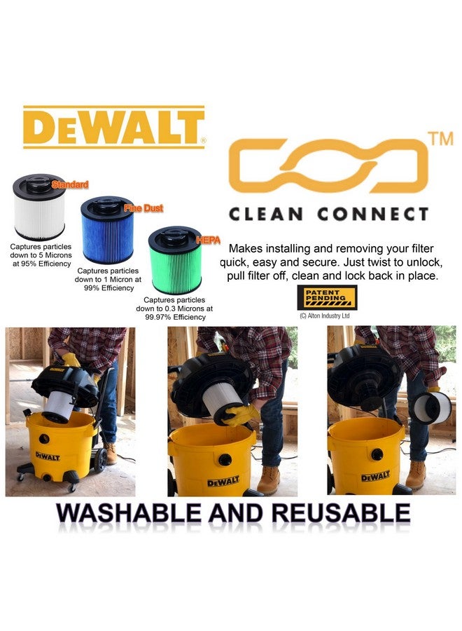 DEWALT HEPA Cartridge Filter for Wet and Dry Vacuum Black and Green 8.65 x 7.5 x 7.5 Inch DXVC6914 - Image 5