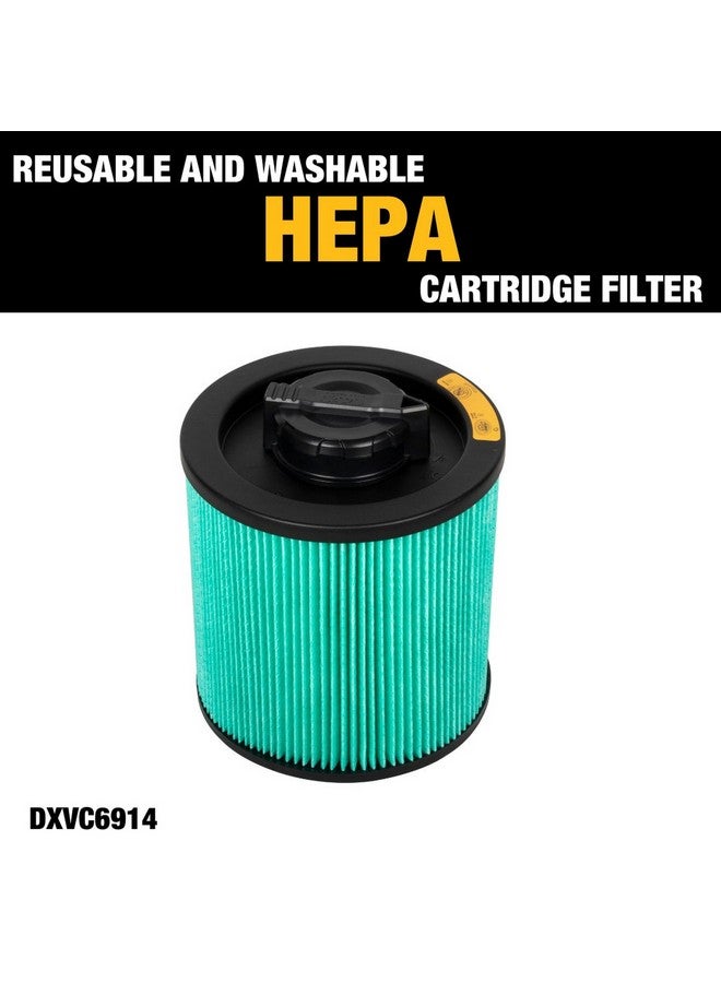 DEWALT HEPA Cartridge Filter for Wet and Dry Vacuum Black and Green 8.65 x 7.5 x 7.5 Inch DXVC6914 - Image 3