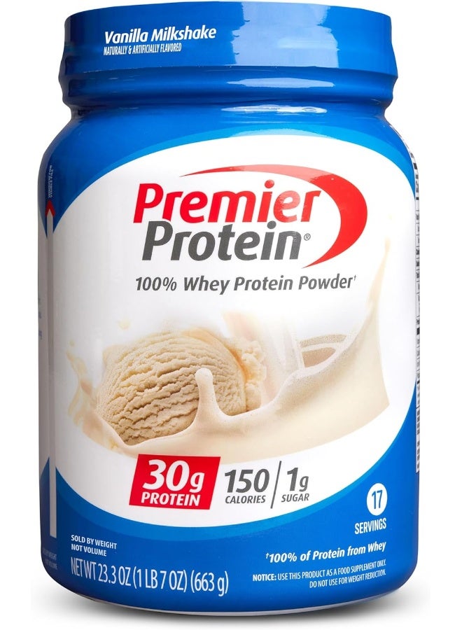 Premier Protein Powder, Vanilla Milkshake, 30G Protein, 1G Sugar, 100% Whey Protein, Keto Friendly, No Soy Ingredients, Gluten Free, 17 Servings, 23.3 Ounces - Image 1