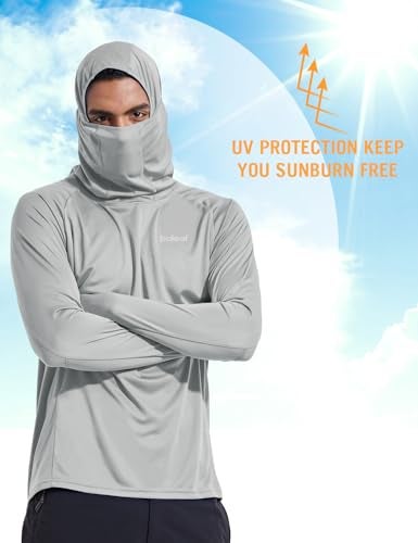 baleaf Men's Sun Protection Hoodie Shirt UPF 50+ Long Sleeve UV SPF T-Shirts with Mask Rash Guard Fishing Lightweight Gray Size XXXL - Image 4