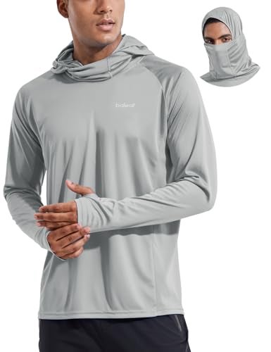 baleaf Men's Sun Protection Hoodie Shirt UPF 50+ Long Sleeve UV SPF T-Shirts with Mask Rash Guard Fishing Lightweight Gray Size XXXL - Image 1