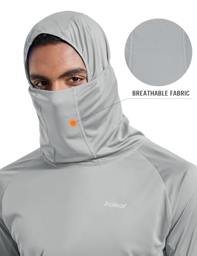 baleaf Men's Sun Protection Hoodie Shirt UPF 50+ Long Sleeve UV SPF T-Shirts with Mask Rash Guard Fishing Lightweight Gray Size XXXL - Image 2