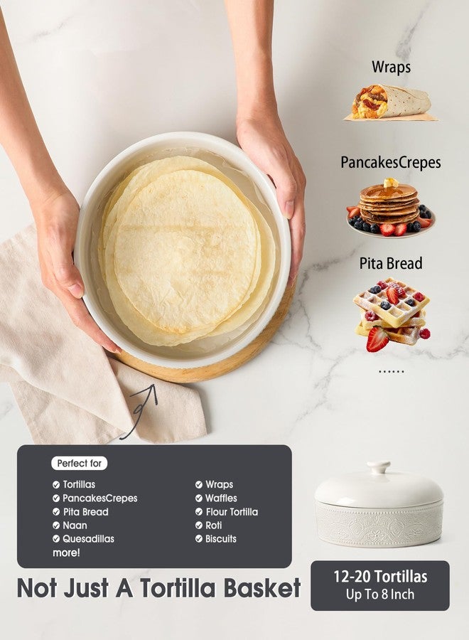 FE FUN ELEMENTS FE Ceramic Tortilla Warmer,Lace Emboss 8.8 Inch Tortilla Holder with Lid for Taco Tuesday, Mexican Night and Party,Taco Bread Pancake,Tortilleros Para Las Tortillas Caliente (Bright White) - Image 4