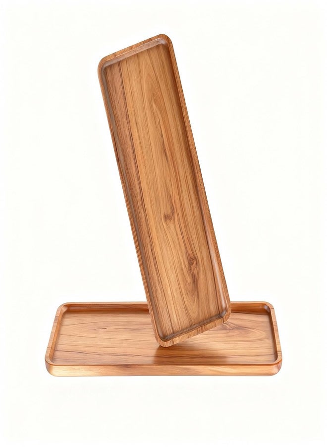 E-ROOM TREND Handcrafted Acacia Wood Decorative Tray 2 Pack– Multi-Functional Candle Tray, Smooth Polished Surface with Raised Edges,Stylish Wooden Accent for Living Room, Bedroom, or Bathroom-11.4*4.1*0.59 inches - Image 1