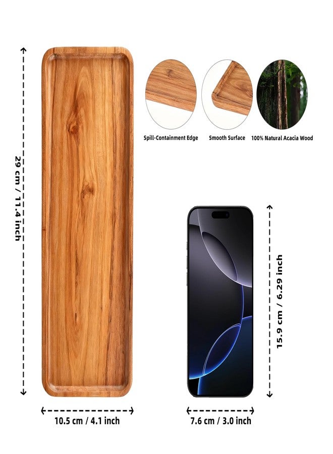 E-ROOM TREND Handcrafted Acacia Wood Decorative Tray 2 Pack– Multi-Functional Candle Tray, Smooth Polished Surface with Raised Edges,Stylish Wooden Accent for Living Room, Bedroom, or Bathroom-11.4*4.1*0.59 inches - Image 4