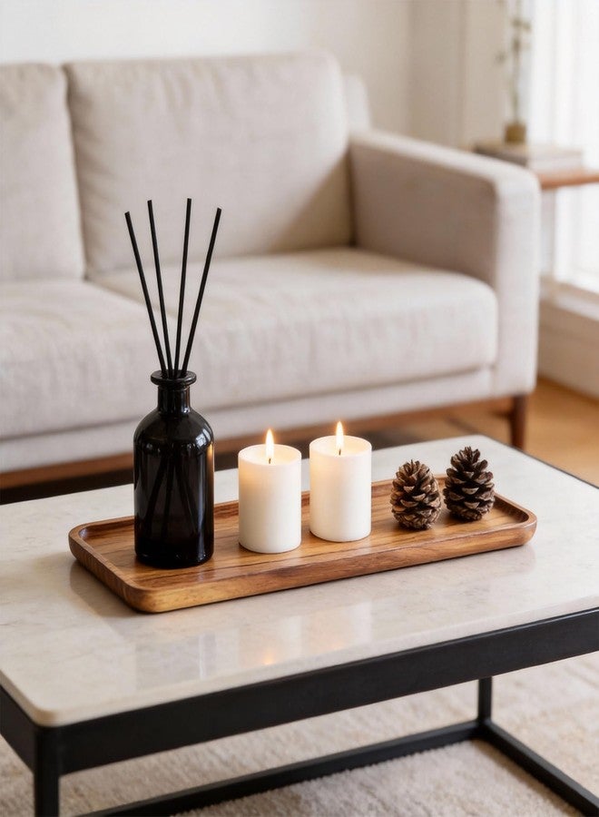 E-ROOM TREND Handcrafted Acacia Wood Decorative Tray 2 Pack– Multi-Functional Candle Tray, Smooth Polished Surface with Raised Edges,Stylish Wooden Accent for Living Room, Bedroom, or Bathroom-11.4*4.1*0.59 inches - Image 2