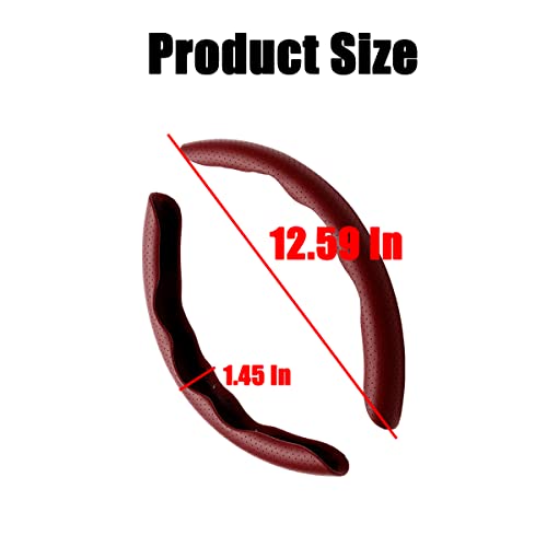 LoyaForba Car Steering Wheel Cover Universal 15 Inch Leather Segmented Auto Steering Wheel Protector AntiSlip and Soft Breathable Car Interior Accessories for Most Vehicle SUV Truck Wine Red - Image 3
