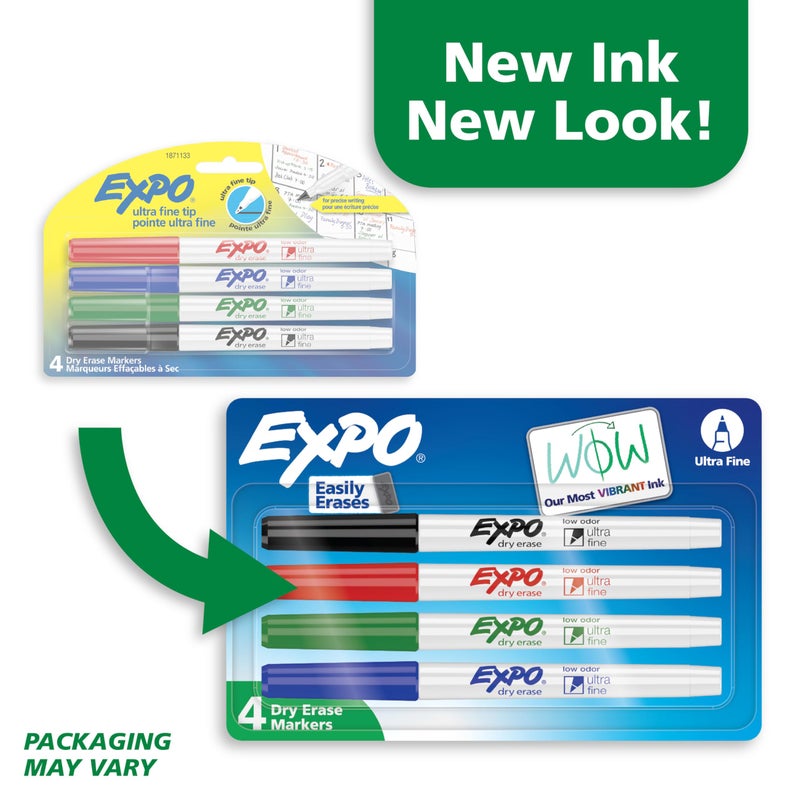 EXPO Dry Erase Markers, Low Odor Ink, Assorted Colors, Ultra Fine Tip, 4 Count - Whiteboard, Calendar, Organization, Essential Supplies for Office, School, Classroom, Teachers - Image 3