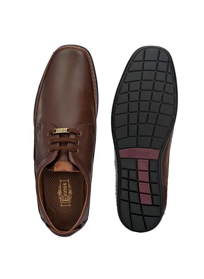 egoss Stretch Premium Genuine Leather Derby Formal Shoes for Men (Brown-8)-GS-247 - Image 5