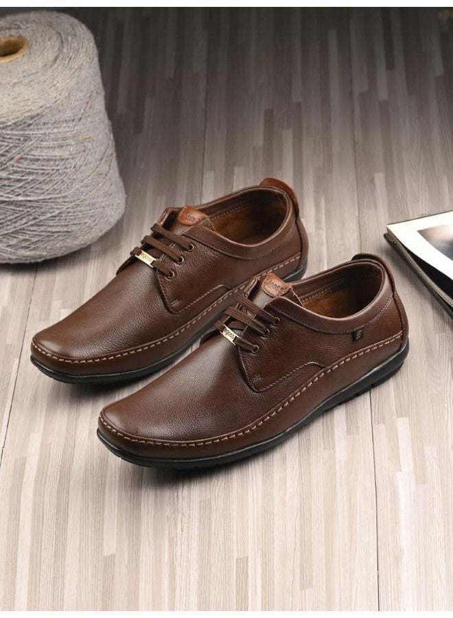 egoss Stretch Premium Genuine Leather Derby Formal Shoes for Men (Brown-8)-GS-247 - Image 2