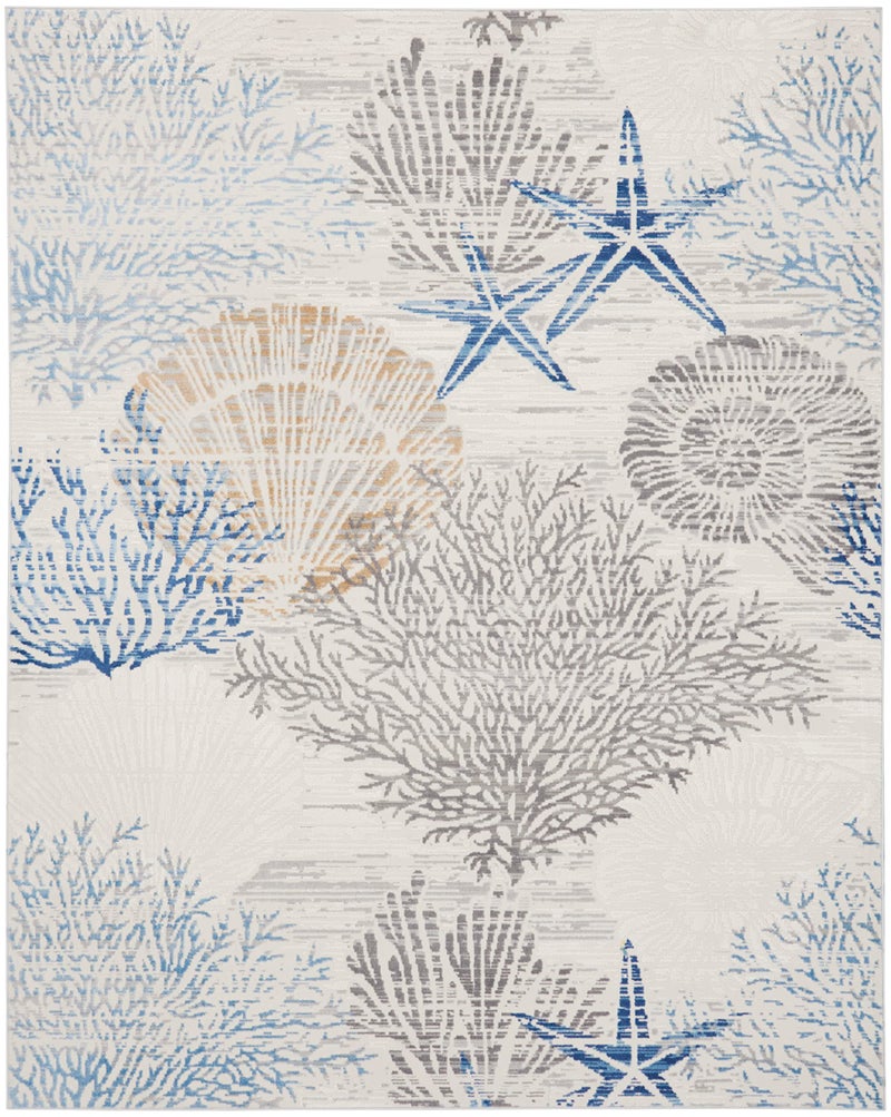 Nourison Home Pompeii Ivory Grey Blue 7'10" x 9'10" Area Rug - Easy Clean, Non Shedding, Bed Room, Living Room, Dining Room, Kitchen (8' x 10') - Image 2