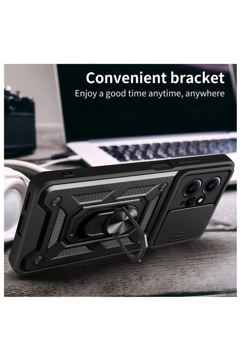 Excefore Military Grade Heavy Duty Shockproof Case for Redmi Xiaomi Redmi Note 12 4G (Not 5G), Sliding Window Lens Protective Phone Cover, with Swivel Stand Phone Cover, for Redmi Note 12 4G (Black) - Image 4