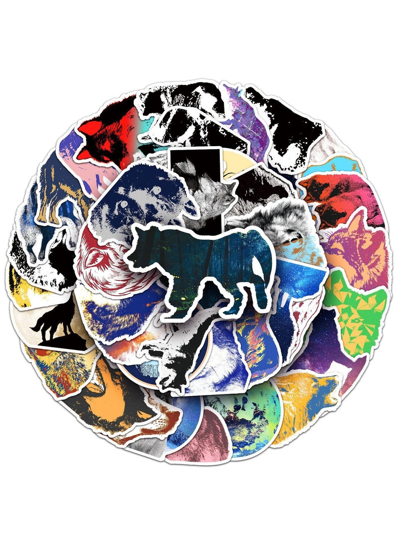 50Pcs Wolf Stickers for Kids Boys Girls Teens Cute Waterproof Vinyl Stickers for Laptop Water Bottle Bike Car Notebook Tablet Cool Cartoon Animals  - Image 1