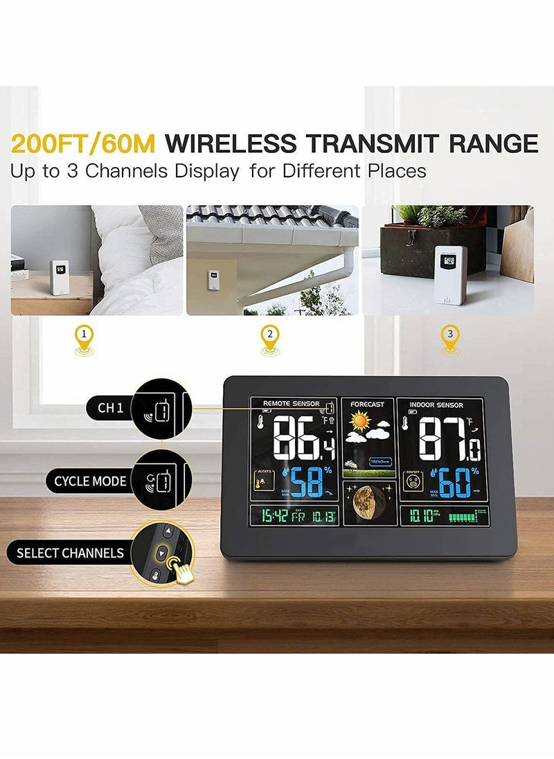 SYOSI - Weather Station Wireless Indoor Outdoor Thermometer Color Display Digital Weather Thermometer with Atomic Clock, Forecast Station with Calendar and Adjustable Backlight - Image 1