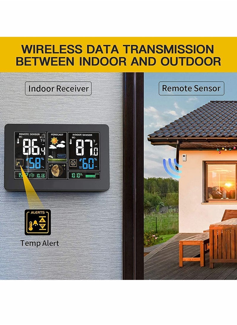 SYOSI - Weather Station Wireless Indoor Outdoor Thermometer Color Display Digital Weather Thermometer with Atomic Clock, Forecast Station with Calendar and Adjustable Backlight - Image 1