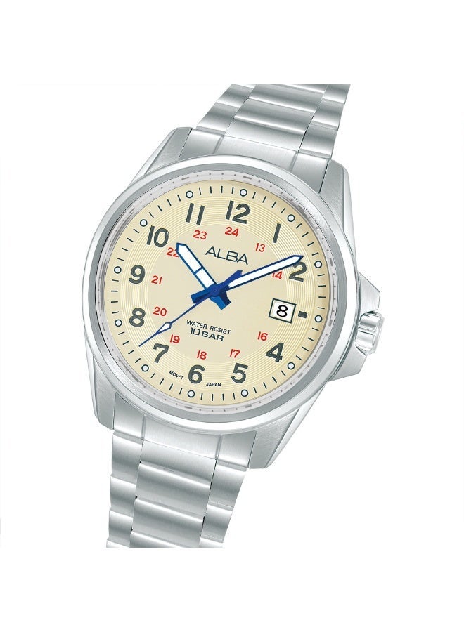 Alba Active Men’s Watch AS9W05X1, 42 mm Matte Cream Dial, Stainless Steel Case & Bracelet, 100 m WR - Image 4