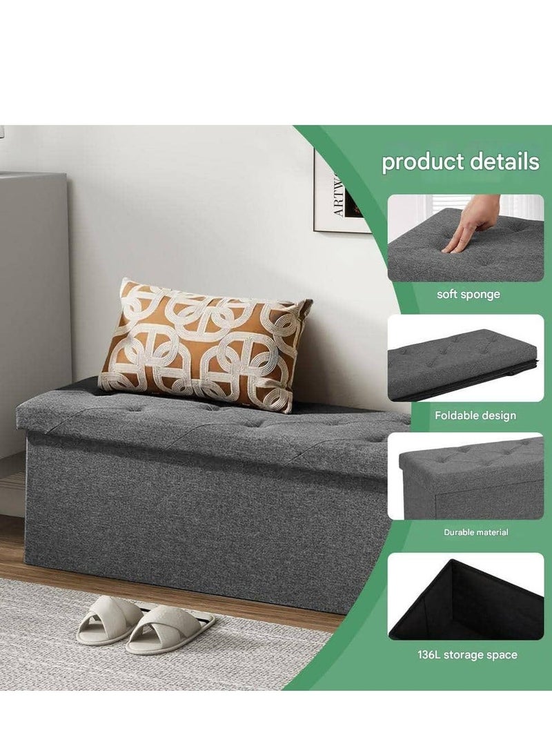 WALALLA Foldable Storage Ottoman Bench, Storage Chest, Large End of Bed Foot Rest Stool with Padded Seat, Bedroom Bench for Living Room, Support 660lbs, Pure Grey - Image 2