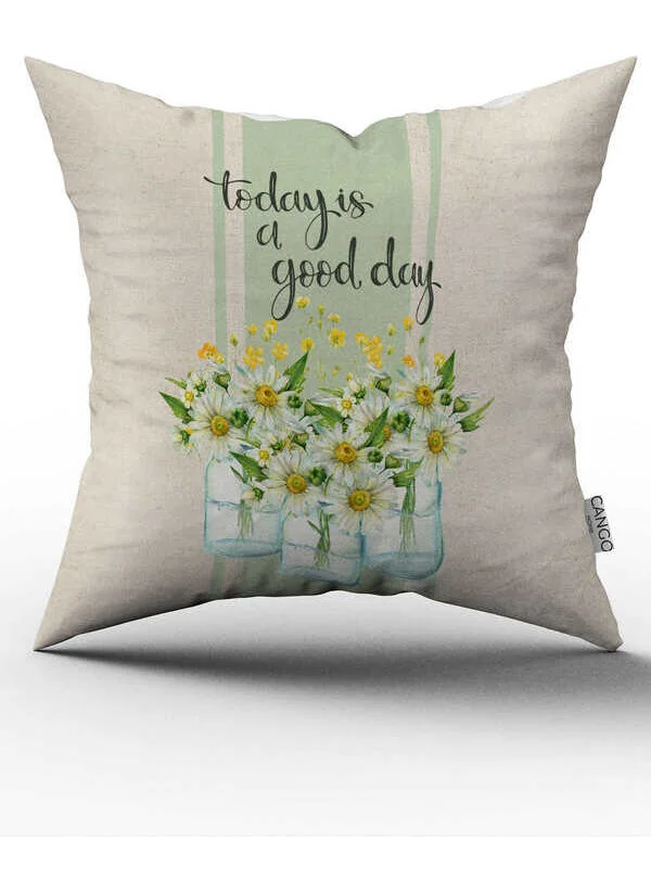 Cango Home Double Sided Cream Green Decorative Daisy Patterned Digital Printed Throw Pillow Cover CGH1103