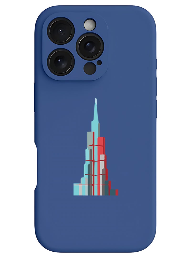Theodor iPhone 16 Pro Max Blue Protective Slim Fit Case Liquid Silicone Cover with Full Body Protection Anti-Scratch Shockproof Case For iPhone - Burj Khalifa - Image 1