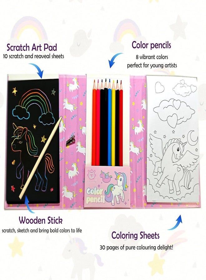 53 Arts Kids Coloring & Scratch Art Set | Includes Coloring Book, Color Pencils, Scratch Pad & Wooden Stylus | DIY Art & Craft Gift Kit for Kids Ages 4+ | Creative Drawing Activity Set for Boys & Girls - Image 3