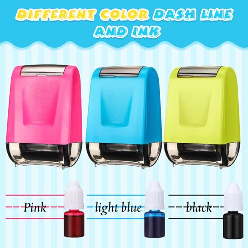 Sherr 3 Pcs Dashed Handwriting Lines Stamps with Pink Blue Green Inks Refill Practice Stamps Roller Self Inking Handwriting Rolling Tool for Teachers Parents Students Classroom School Office Supplies - Image 3