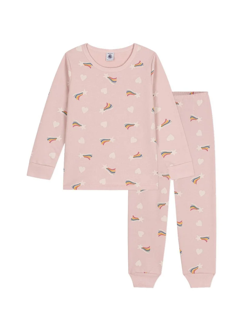 Petit Bateau Children's brushed fleece pyjamas printed with stars and hearts