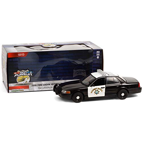 Greenlight 2008 Ford Crown Victoria Police Interceptor Black and White CHP California Highway Patrol Hot Pursuit Series 1/24 Diecast Model Car - Image 2