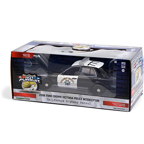Greenlight 2008 Ford Crown Victoria Police Interceptor Black and White CHP California Highway Patrol Hot Pursuit Series 1/24 Diecast Model Car - Image 3