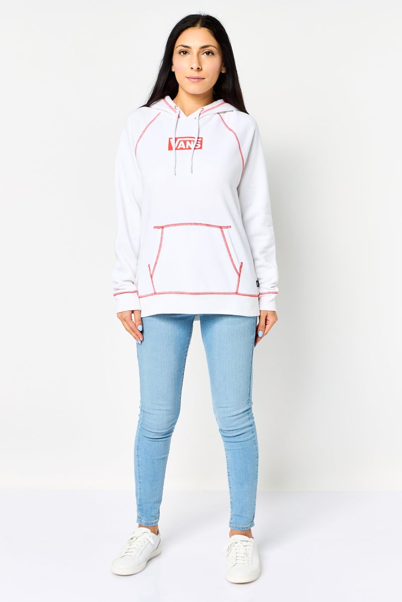 VANS هودي نسائي بأكمام طويلة وشعار مطرز، أبيض - Image 2