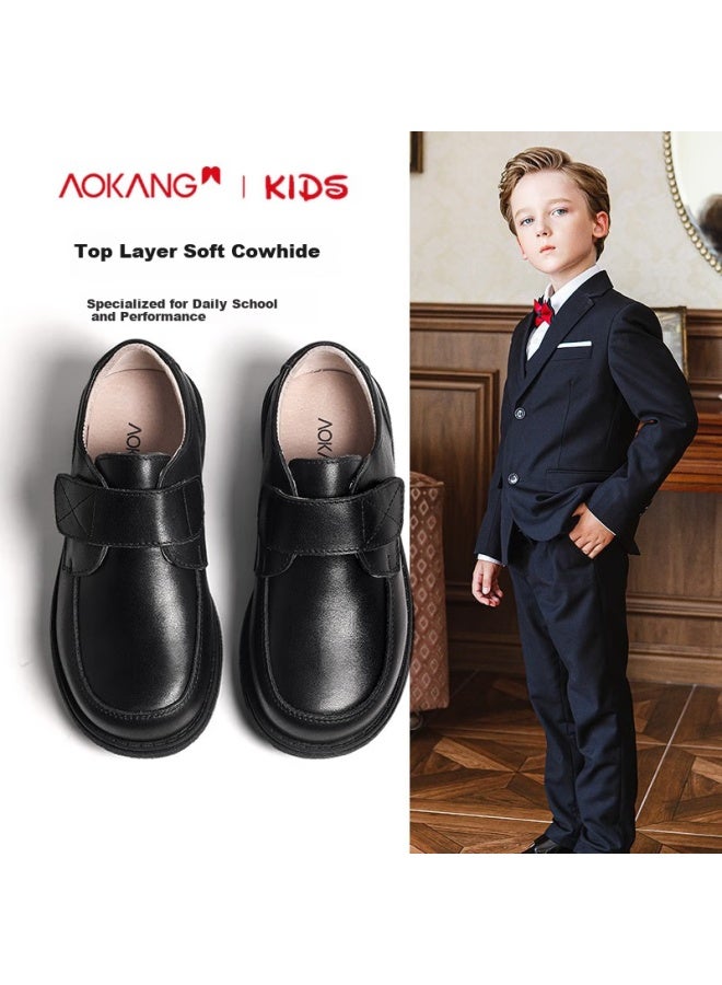 Aokang Boys' Black Leather Soft Sole Performance Shoes Spring And Autumn New Children's British Style Genuine Leather Performance Shoes For Older Children - Image 1