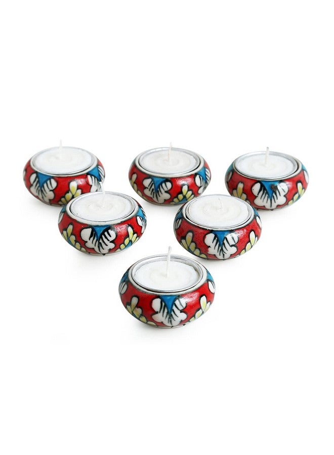 ExclusiveLane Shimmering Mughals Floral Hand-Painted Ceramic Tea Light Holders (Set of 6) - Tealight Candle Holder for Home Décor Votive Tealight Holder T Lite Candle Stand for Home Decoration - Image 2