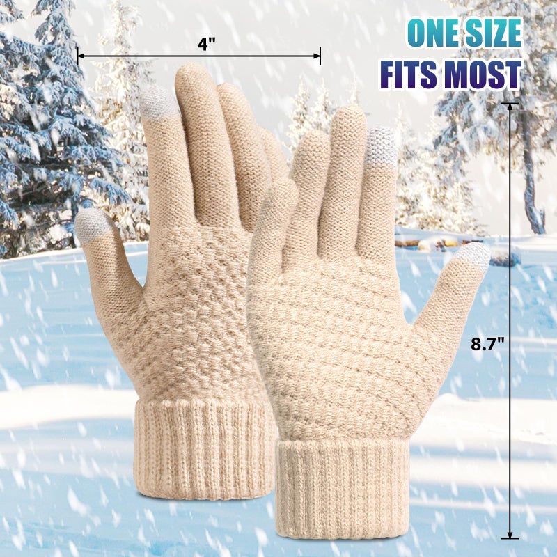 Premillow Womens Winter Gloves - 2 Pairs Touchscreen Winter Gloves for Women, Warm Glove with Elastic Cuff Knit Glove for Women Cold Weather,Black,Beige - Image 2