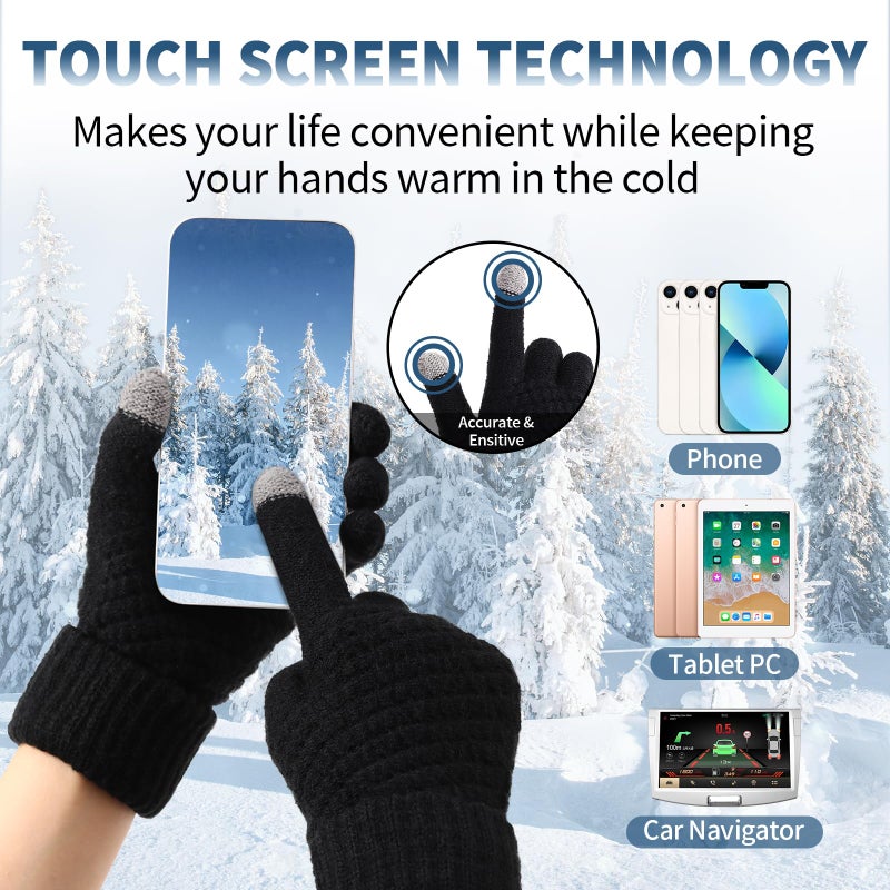 Premillow Womens Winter Gloves - 2 Pairs Touchscreen Winter Gloves for Women, Warm Glove with Elastic Cuff Knit Glove for Women Cold Weather,Black,Beige - Image 4
