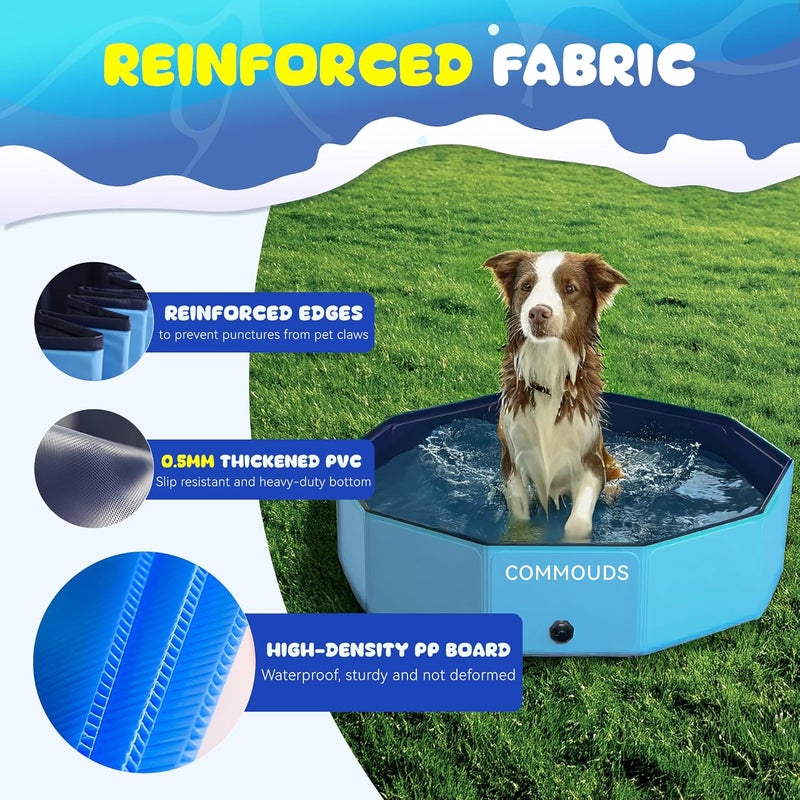 COMMOUDS 107 Inch Foldable Dog Pool, Extra Large Collapsible Hard Plastic Dog Kiddie Swimming Pool, Portable Pet Bath Tub Wading Pools for Kids and Puppy Small Medium Large Dogs - Image 4