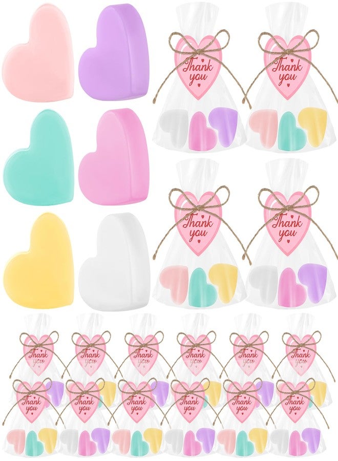 Demissle 60 Pcs Heart Shaped Soaps Valentines Mini Bridal Shower Favors Handmade Soaps Wedding Gift Thank You Gifts Set with Bags for Valentine's Day Baby Shower Favors(Multicolor) - Image 1