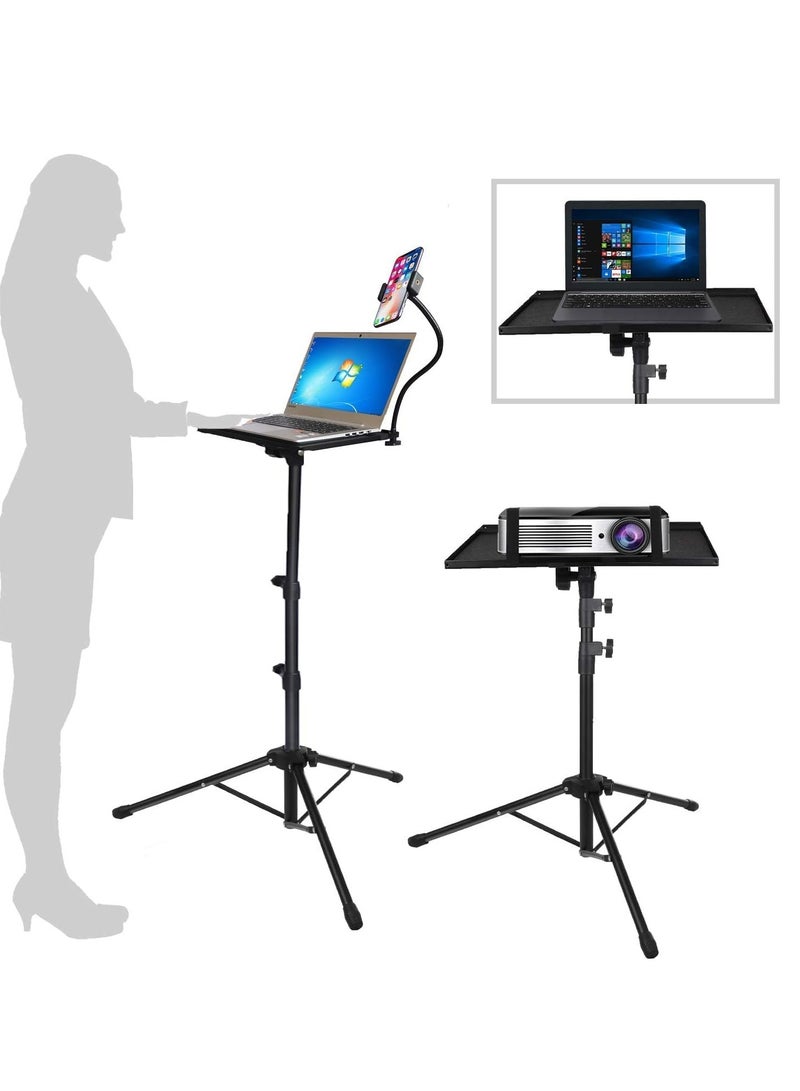 ELTRAZONE حامل ثلاثي القوائم لجهاز العرض واللابتوب - حامل كمبيوتر، جهاز لوحي، معدات دي جي مع حامل هاتف مرن قابل للتعديل بارتفاع يصل إلى 42 بوصة مع حجم لوحة 15'' x 11'' (قابل للتعديل، LP 02) - Image 1
